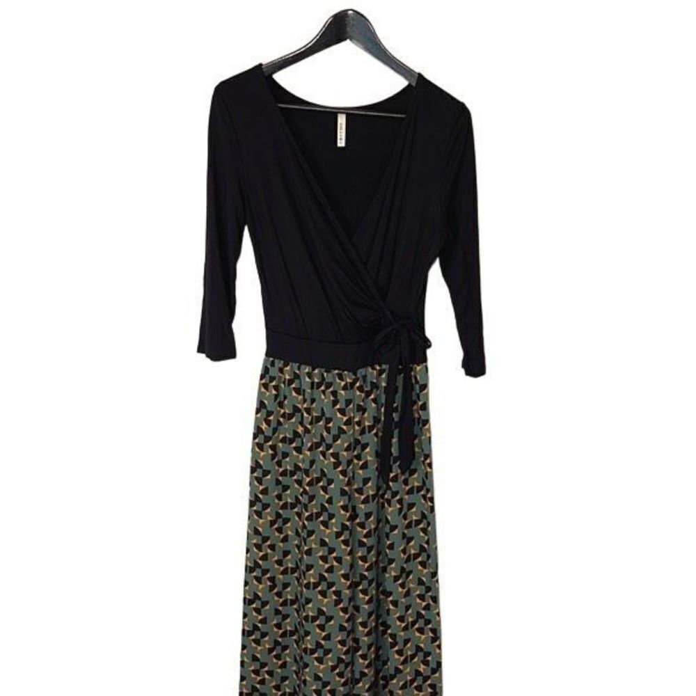 GILLI Womens Wrap Jumpsuit Wide Leg Tie Side Geometric Pants Green Black Medium